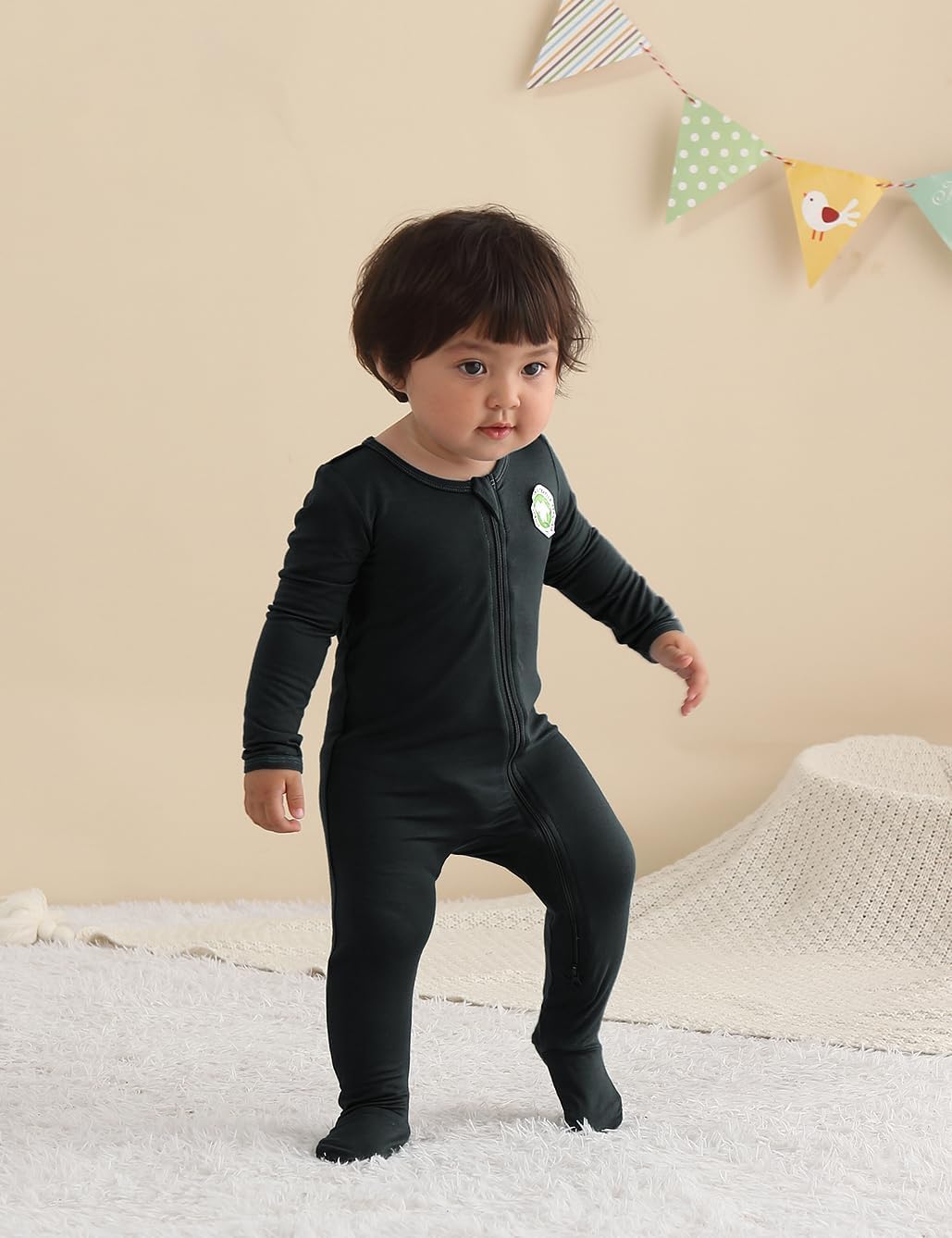 Ekkimy Long Sleeve Baby Romper with Double Zipper Bamboo Rayon