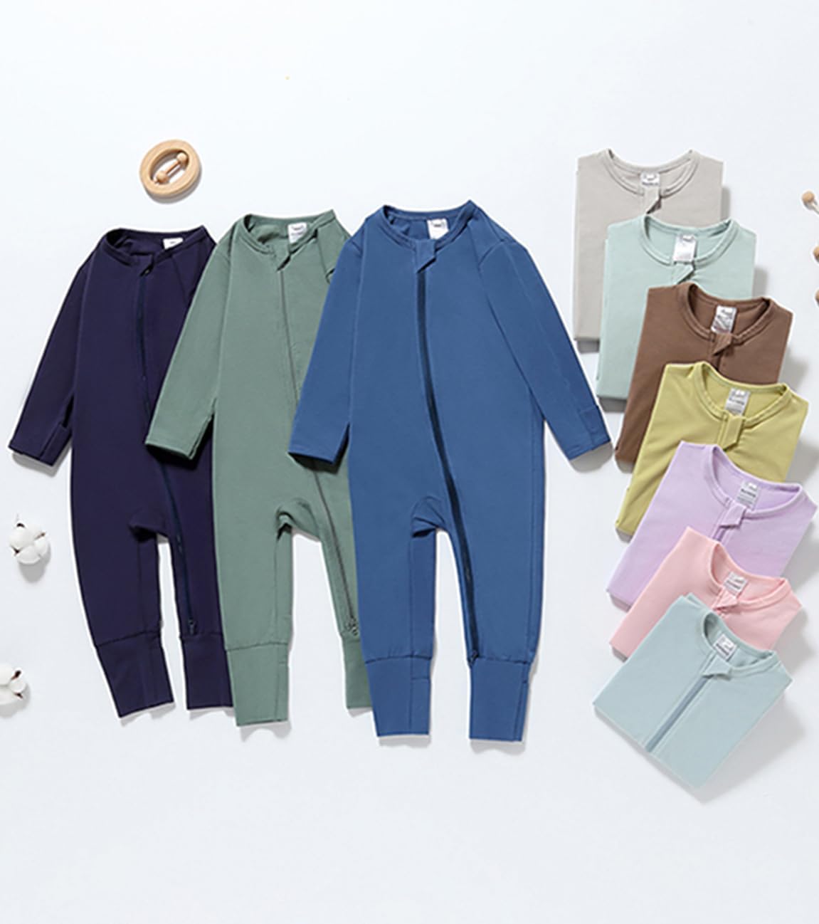 2 Pack Footless Cotton Romper for Baby with 2-Way Zipper Sleepwear