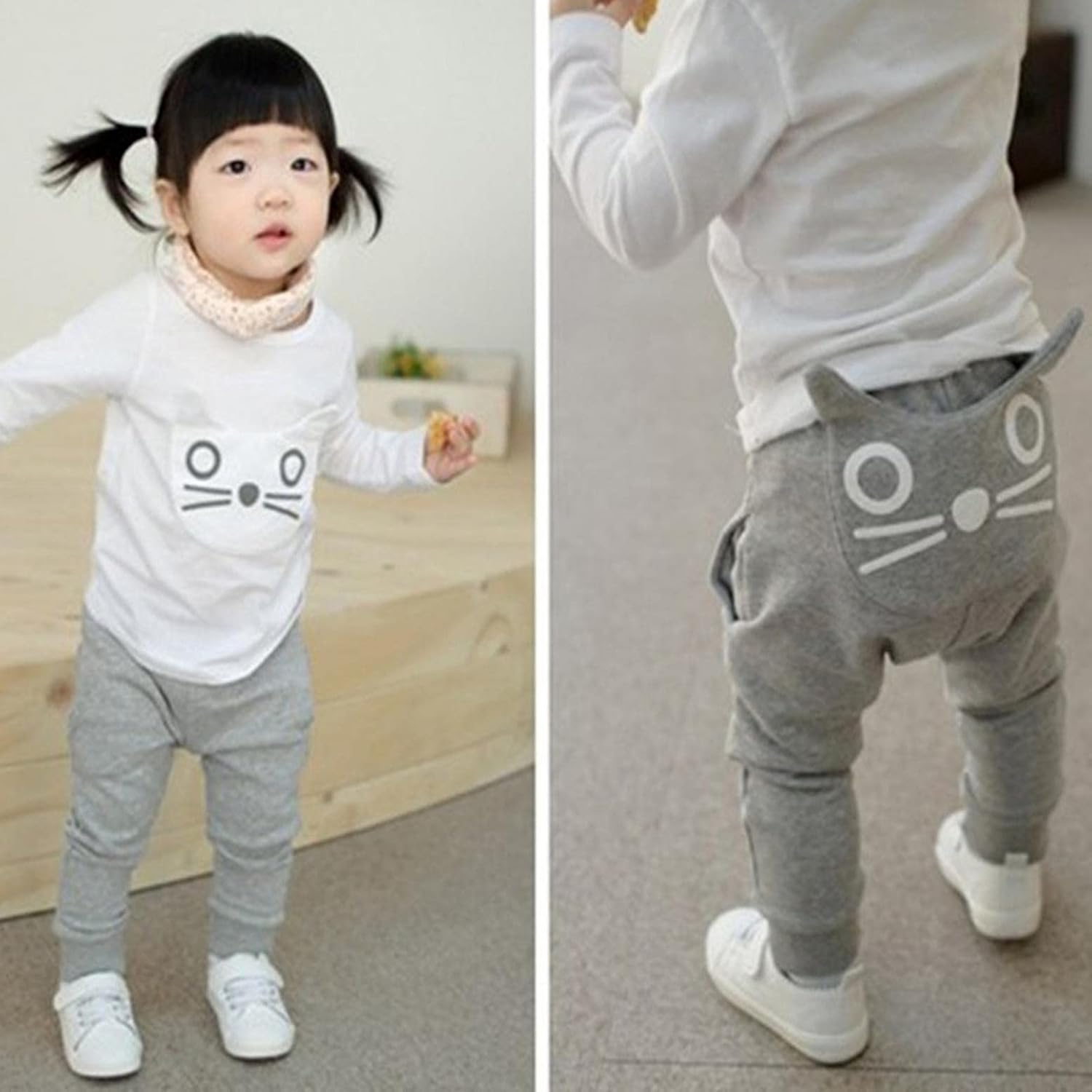 LISfsaCartoon Cat Print Harem Pants for Kids