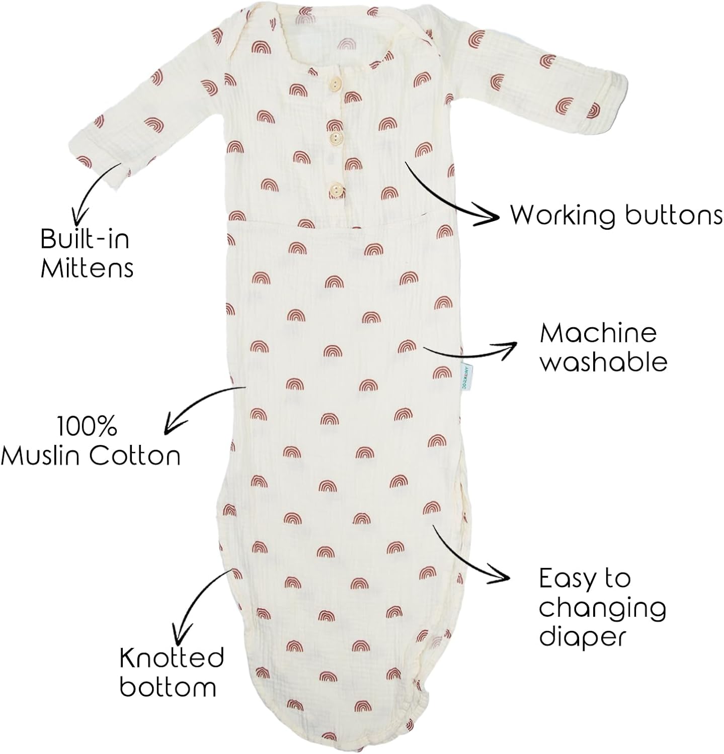 Organic Cotton Knotted Baby Gown - Soft and Stylish Sleepwear for Newborns