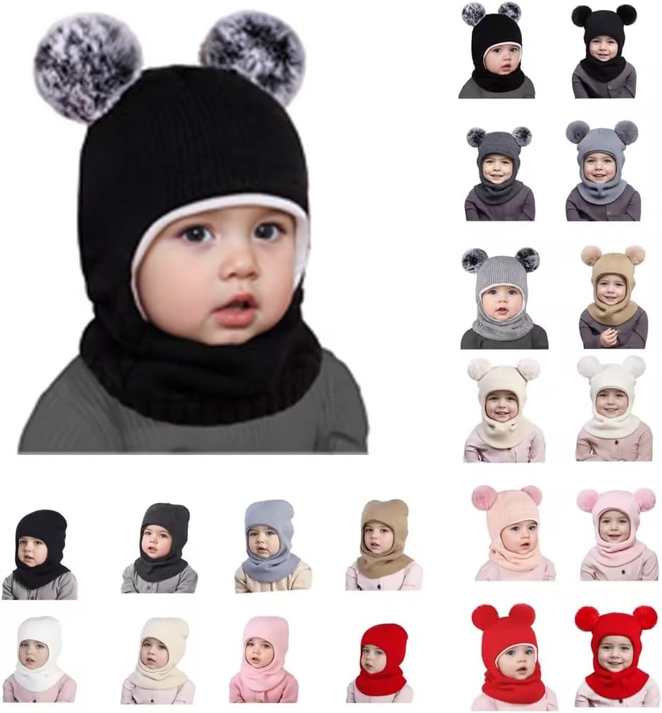 Baby Winter Knit Hat Scarf Set Toddler Bear Ear Beanie Hats