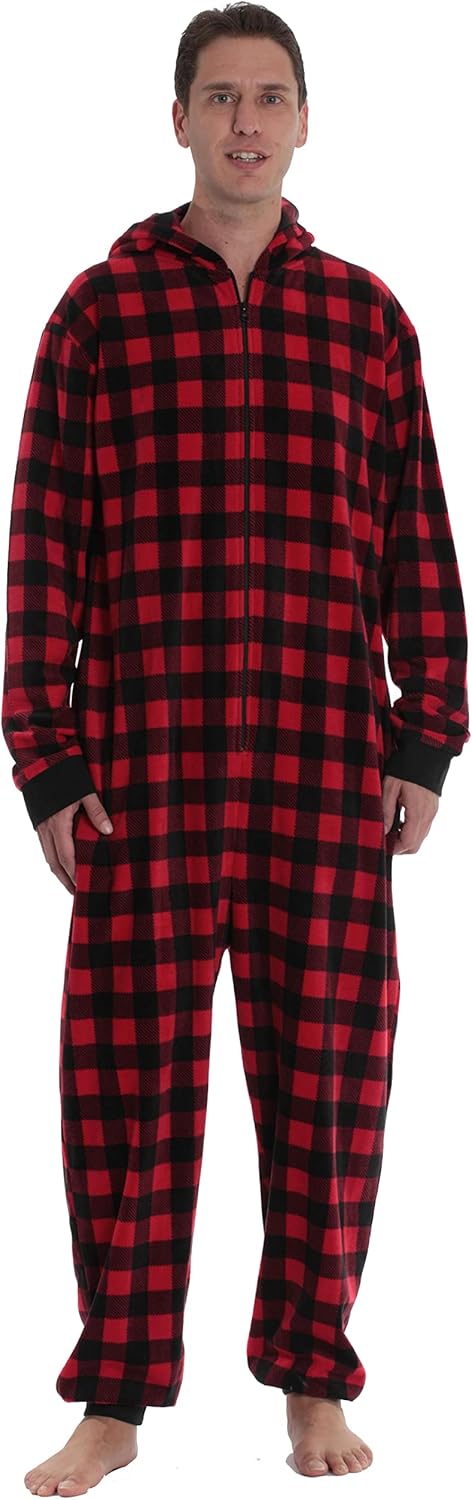 Matching adult buffalo plaid onesies
