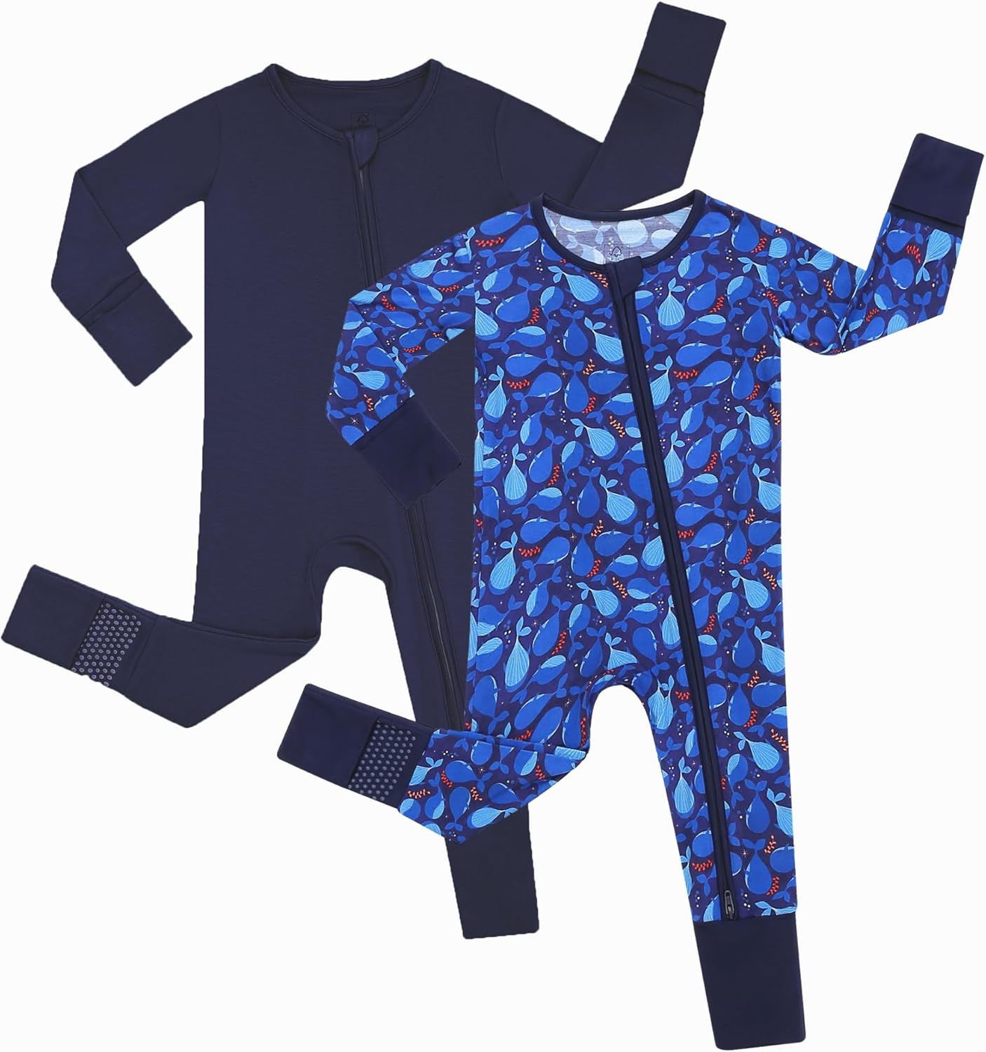 JunNeng Baby Romper Bamboo Rayon Two-Way Zipper Mitten Footuffs Non-Slip Soles