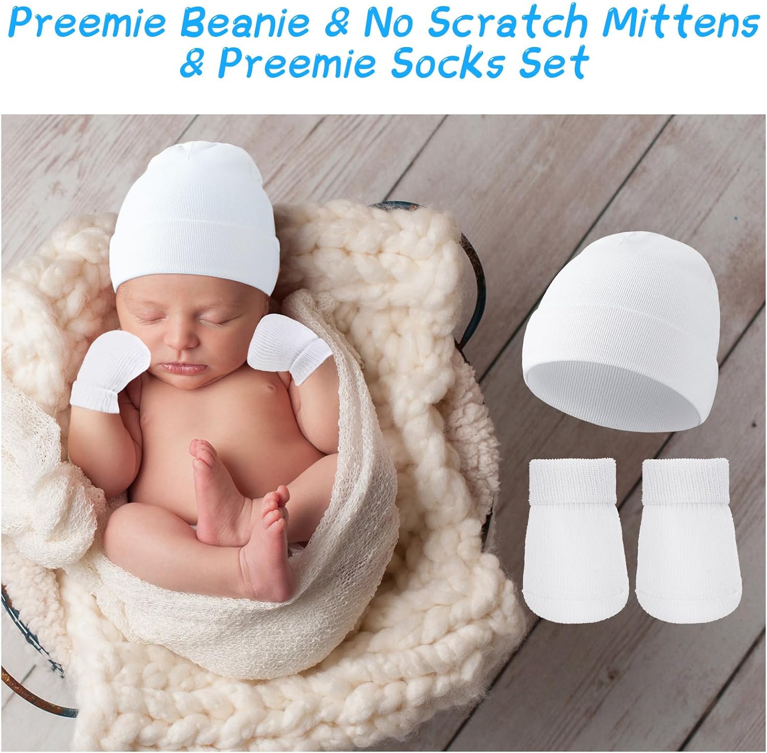 Heredity 4-Piece Preemie Hat Mitten Set for Boys Girls