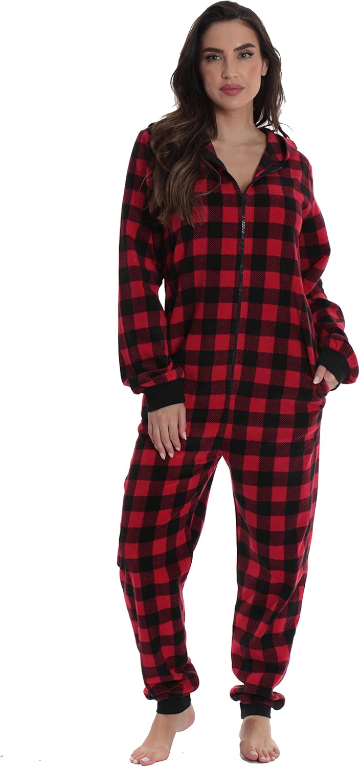 Matching adult buffalo plaid onesies