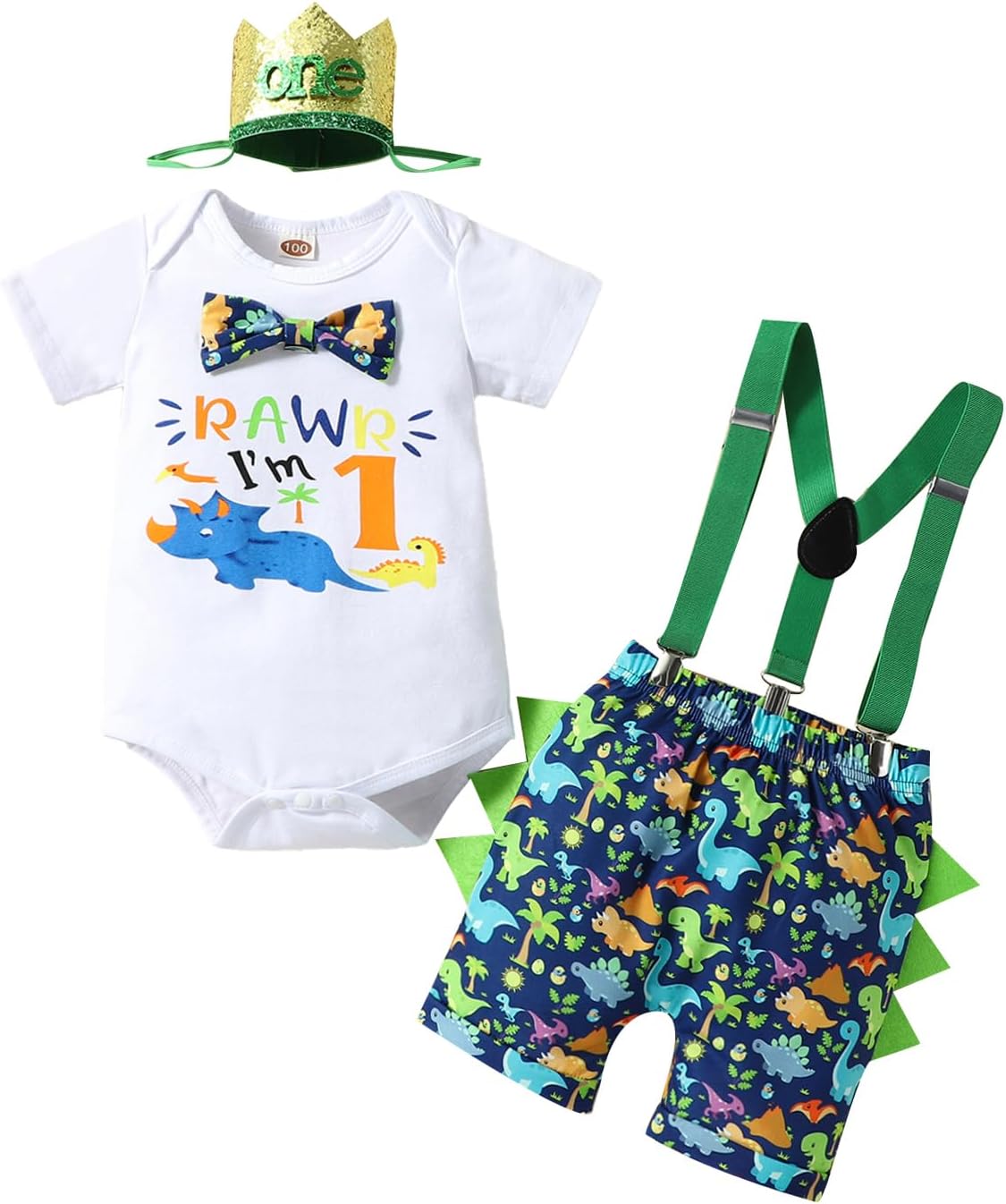 First Birthday Boys Set - Dinosaur Bow Tie Romper