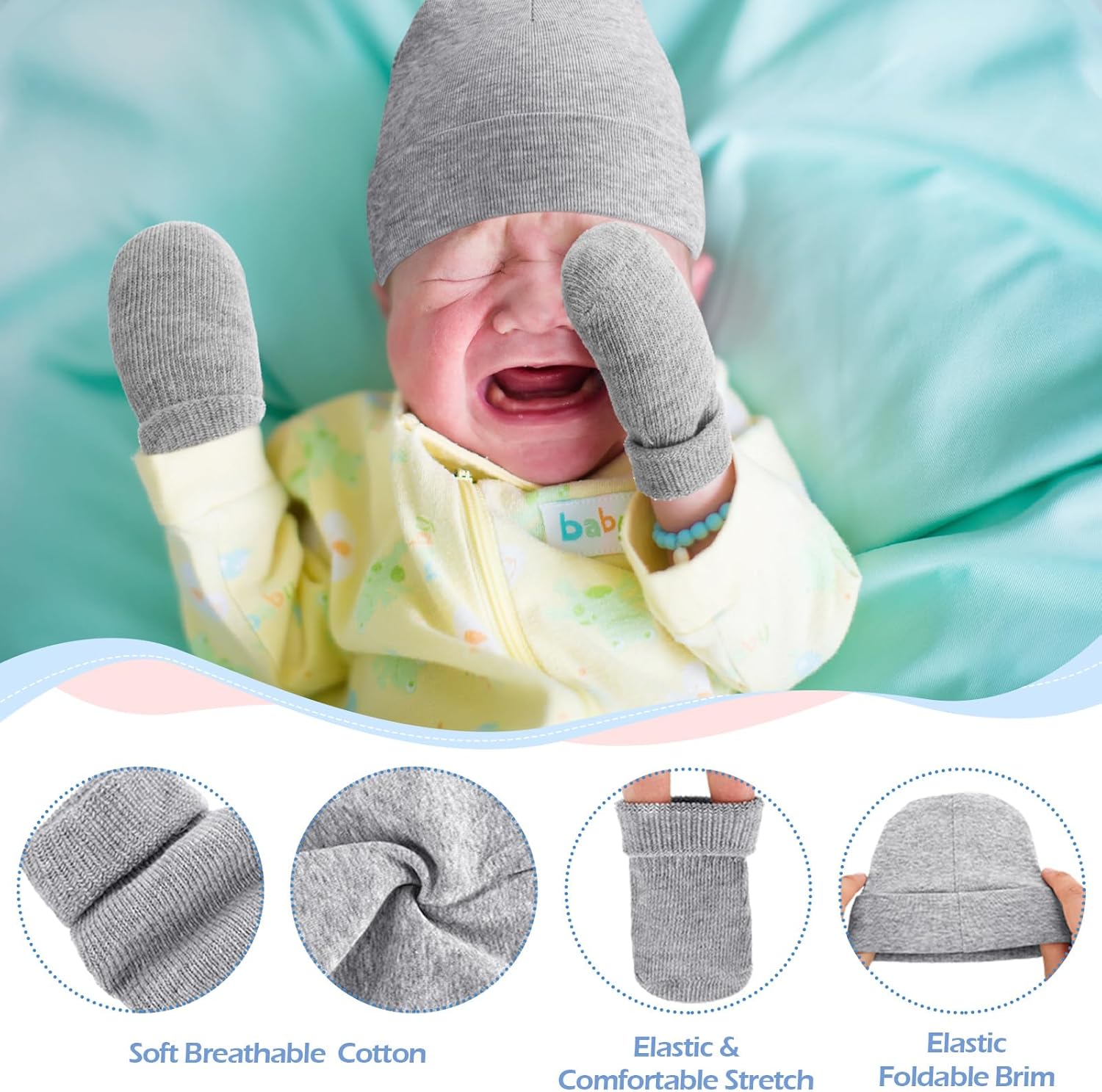 Heredity 4-Piece Preemie Hat Mitten Set for Boys Girls