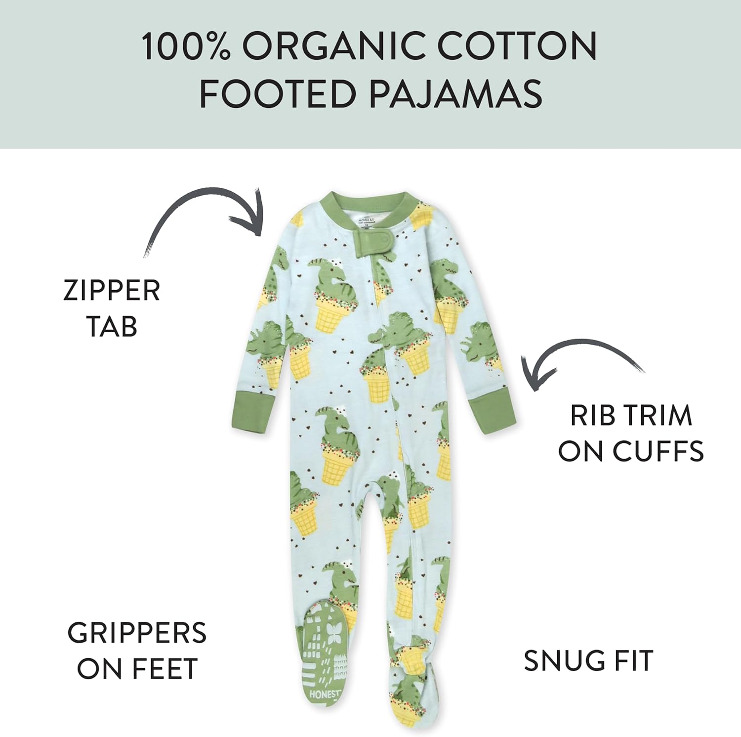 HonestBaby Organic Cotton Non-Slip Pajamas for Baby Boys
