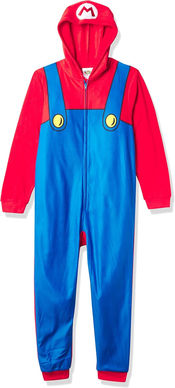 Super Mario Boys Pajama Set Comfortable Hooded Blanket Sleeper Microfleece Design
