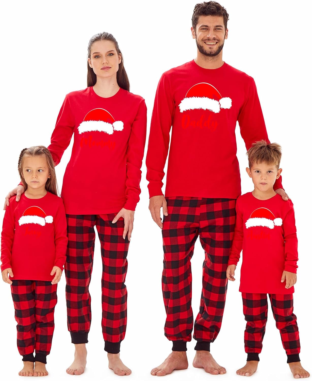 TEEAMORE Custom Family Christmas Santa Red Hat Top