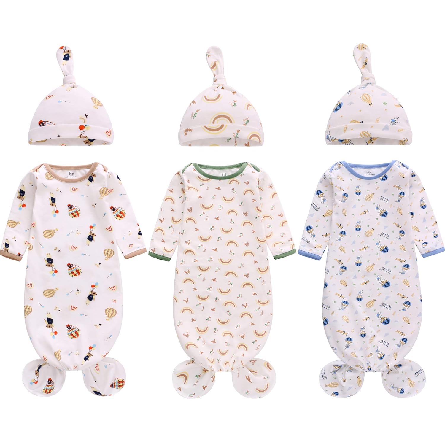 Miracle Baby Newborn Nightgown Set with Hat 3 Pack