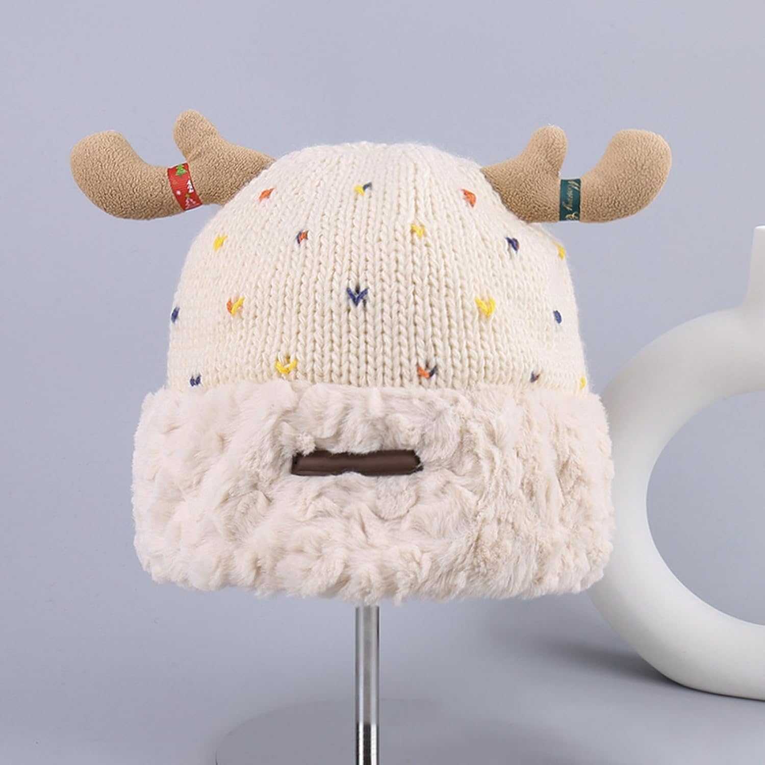 Winter Warm Lined Deer Knit Hat for Baby