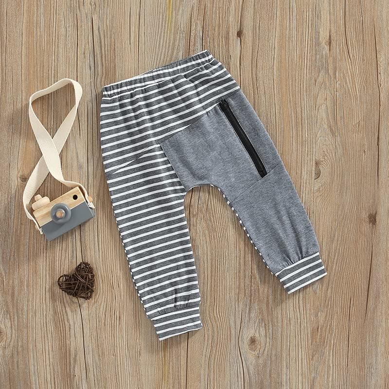 Patchwork Stripe Toddler Boys Zip Up Elastic Pants