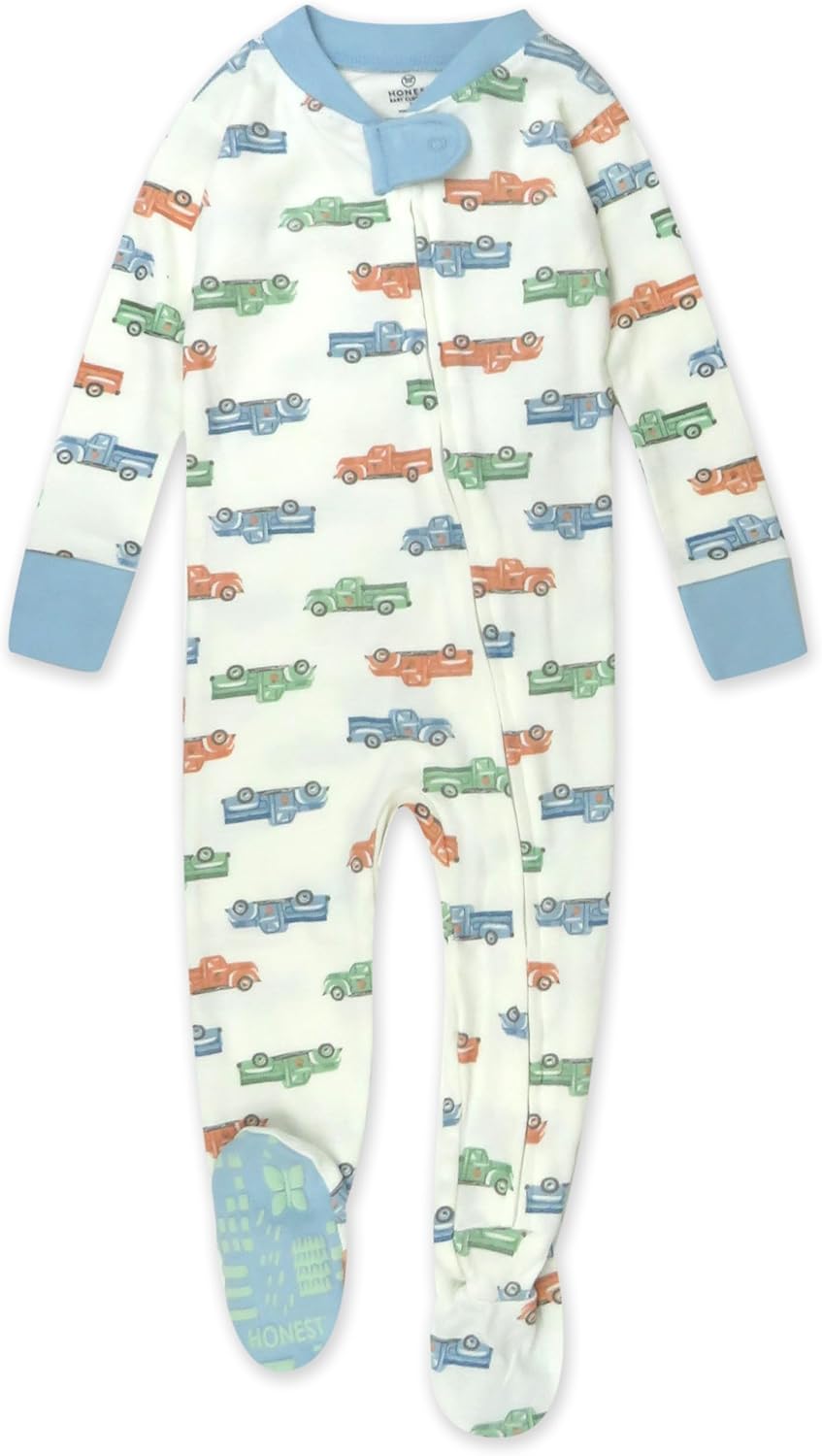 HonestBaby Organic Cotton Pajamas One-Piece Sleeper Zip Front for Baby Boys