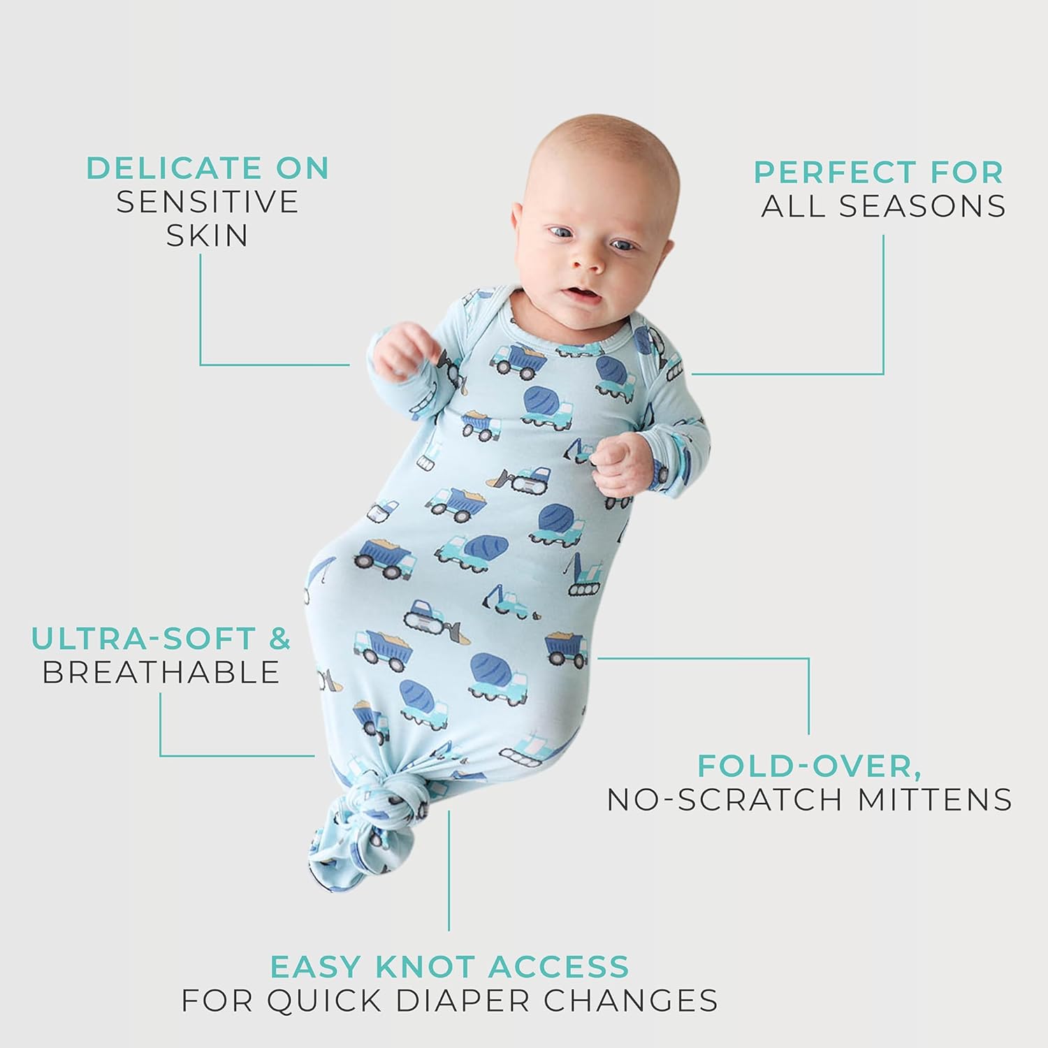 Perfect Newborn Gown Easy Tie Bamboo Viscose No-Splash Sleepers