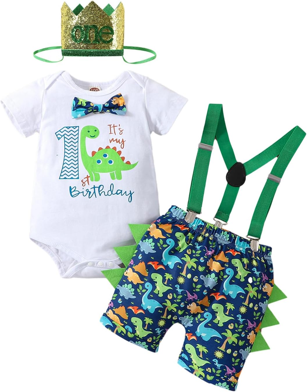 Beleva 1st Birthday Dinosaur Boys 1st Birthday Gownday Romper Set