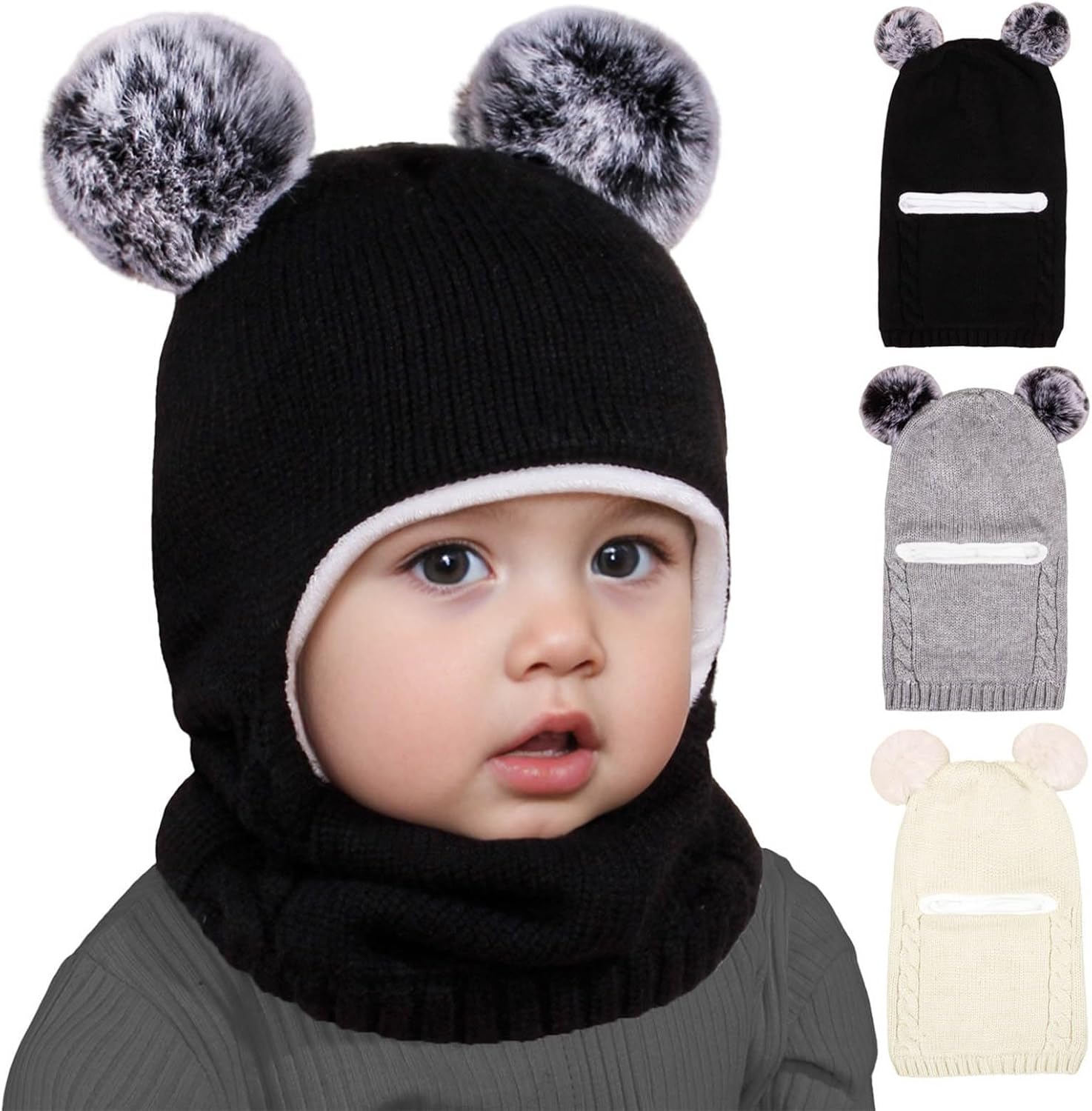 Warm Fleece-Lined Bear Hat Set
