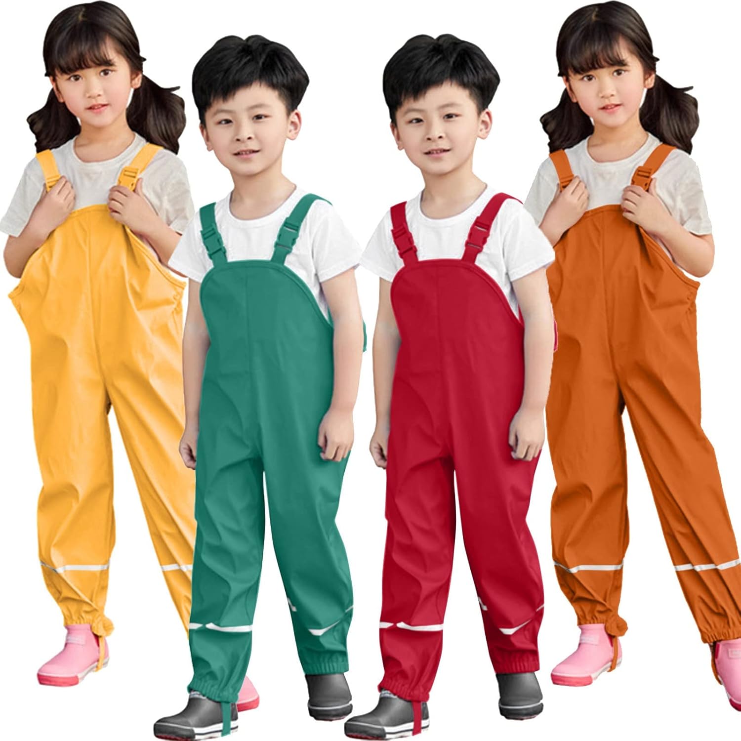 Kids Toddler Rain Overalls with Hood and Reflective Stripes