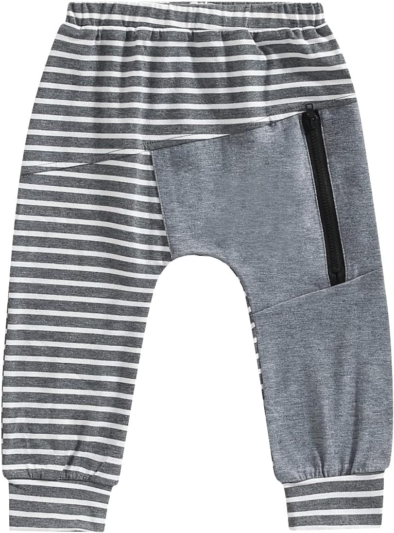 Patchwork Stripe Toddler Boys Zip Up Elastic Pants