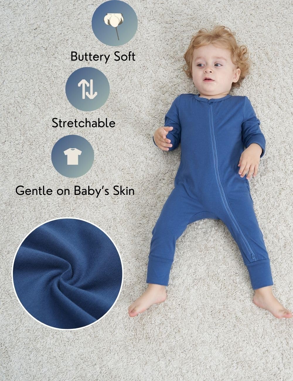 2 Pack Footless Cotton Romper for Baby with 2-Way Zipper Sleepwear