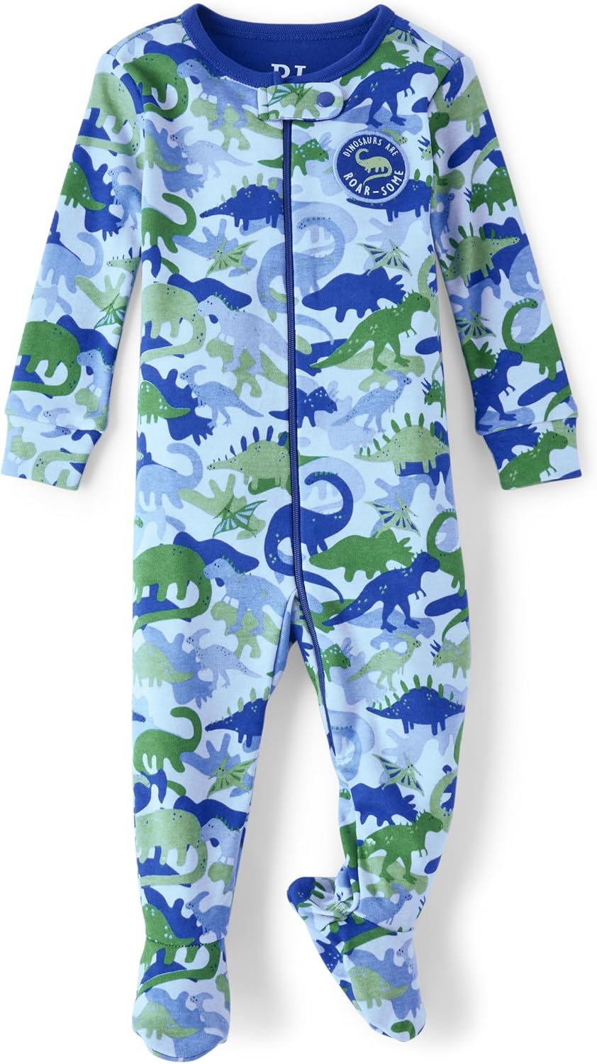 The Childrens Place Baby Boys Dino Camo Zip Front Pajama