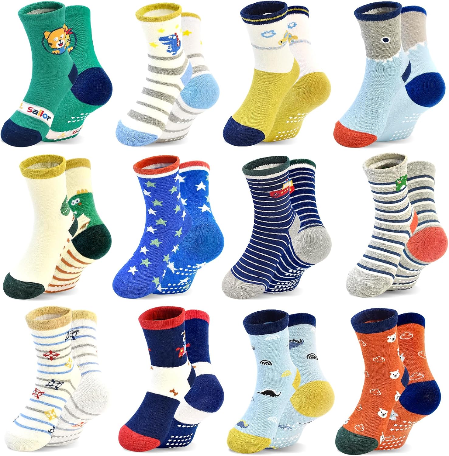 Perfectly Non-Slip toddler socks for boys - Safe for crawling walking