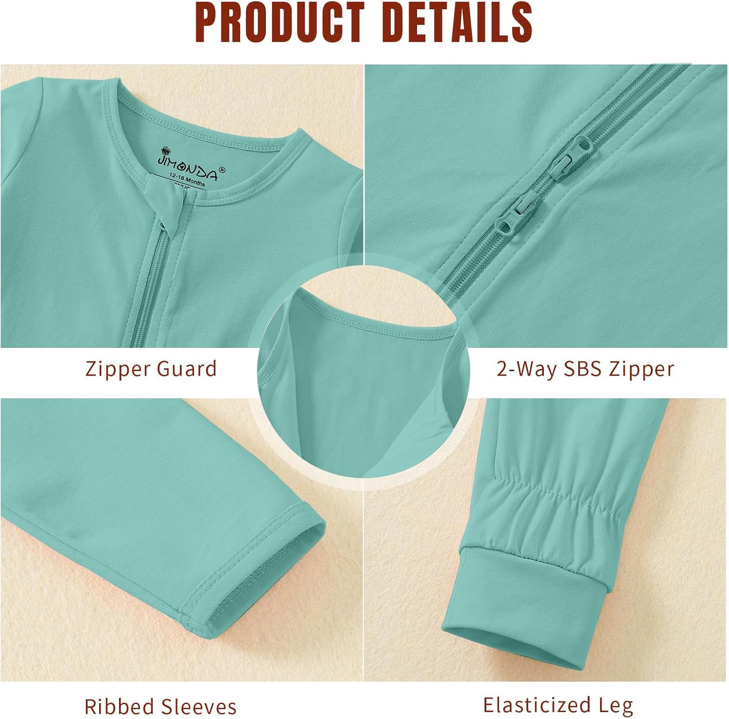 Jimonda Unisex Pajamas for Babies - Zip-Front Rompers 0-24