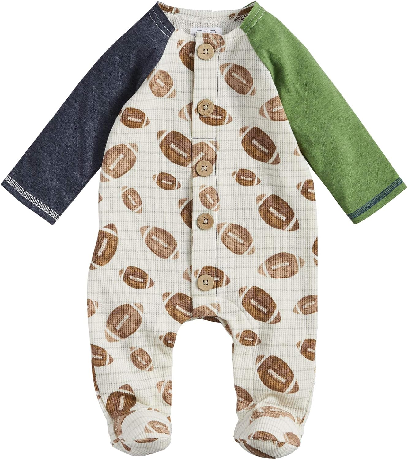 Mud Pie Baby Boys Waffle Knit Button Front Football Sleeper