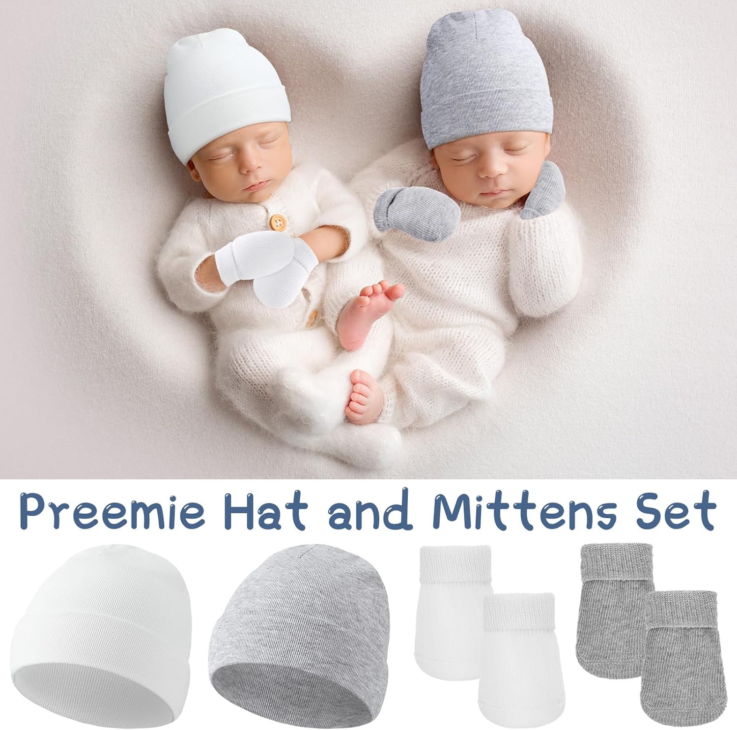 Heredity 4-Piece Preemie Hat Mitten Set for Boys Girls