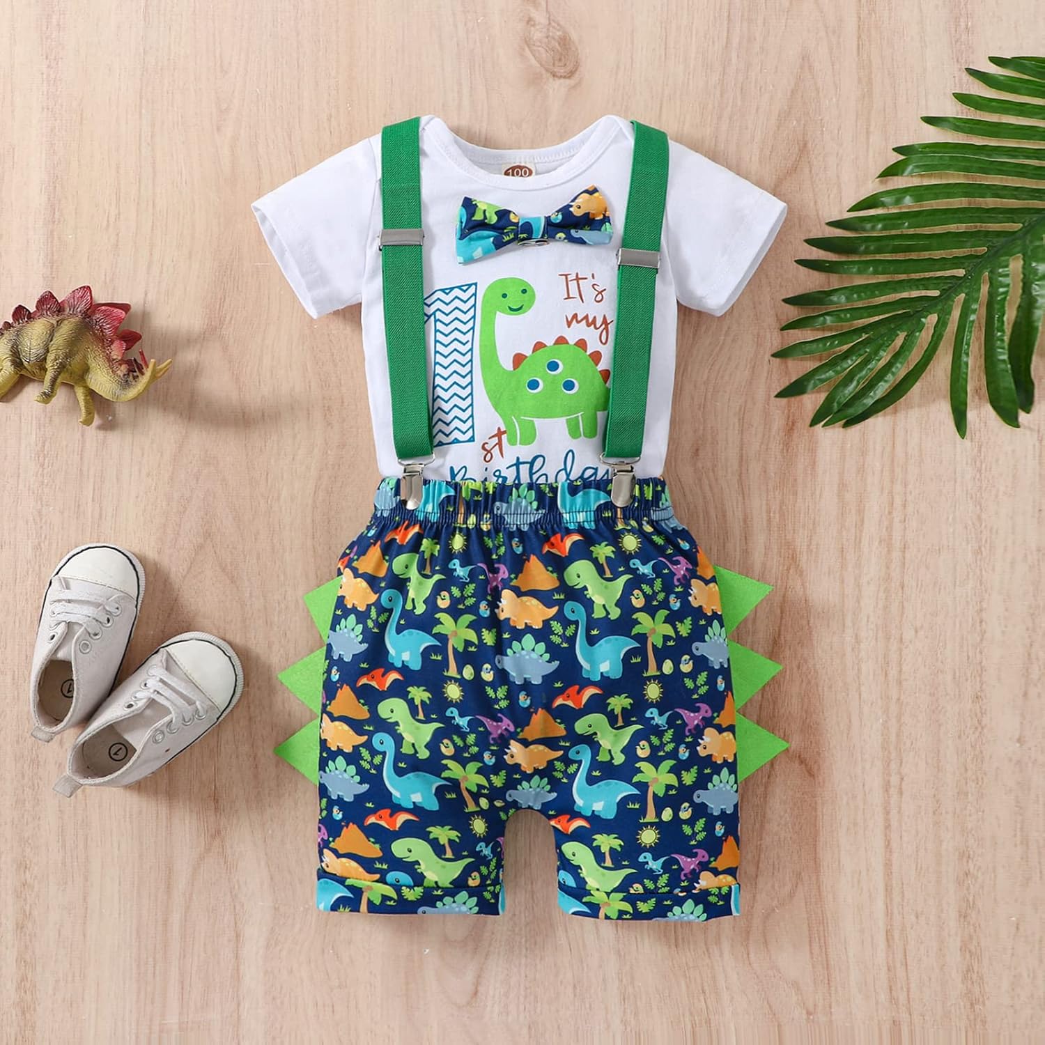 Beleva 1st Birthday Dinosaur Boys 1st Birthday Gownday Romper Set
