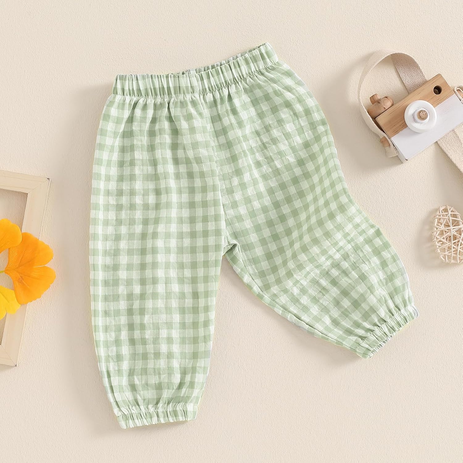 NEVUQO Soft Linen Harem Pants Cute Gingham Plaid for Baby
