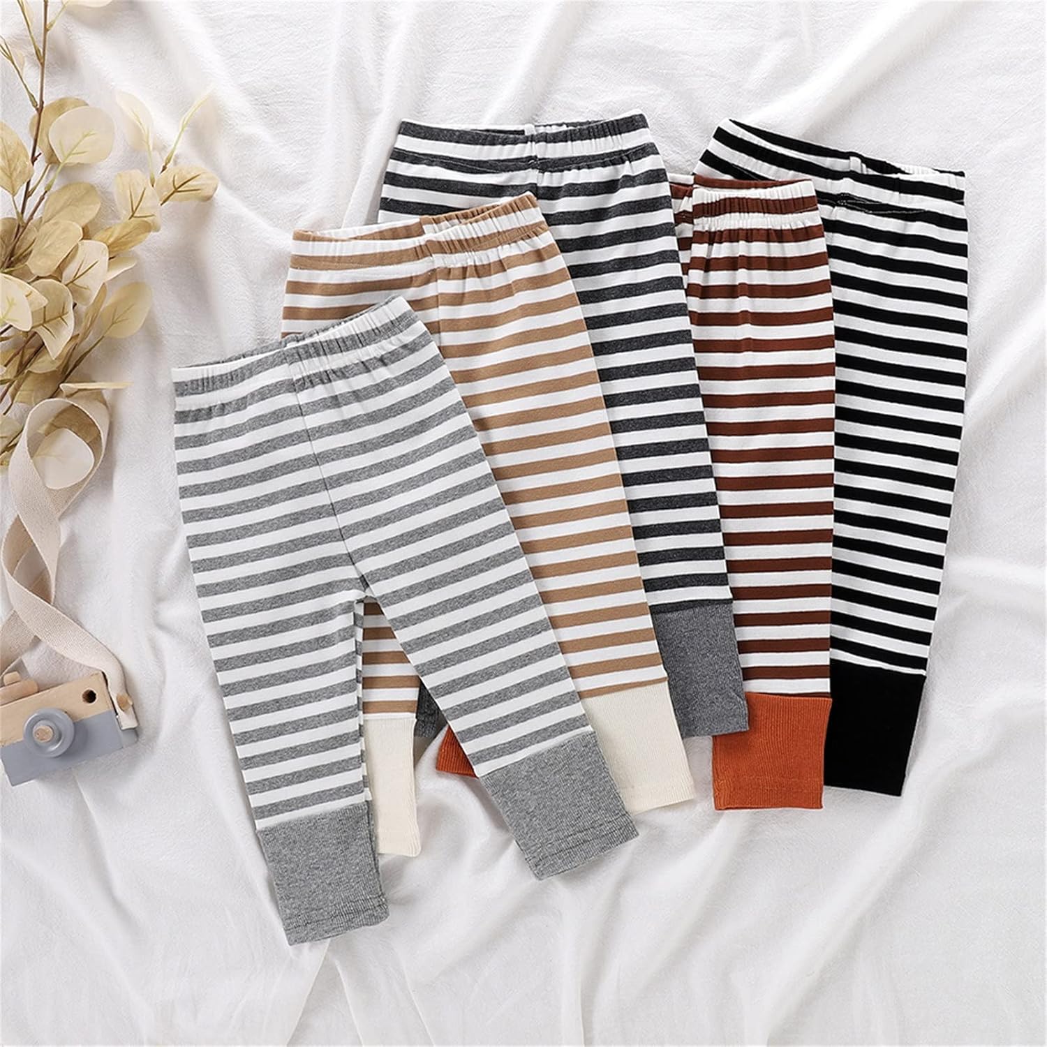Boys Striped Elastic Waist Cotton Fall Winter Multi-Pack Legging