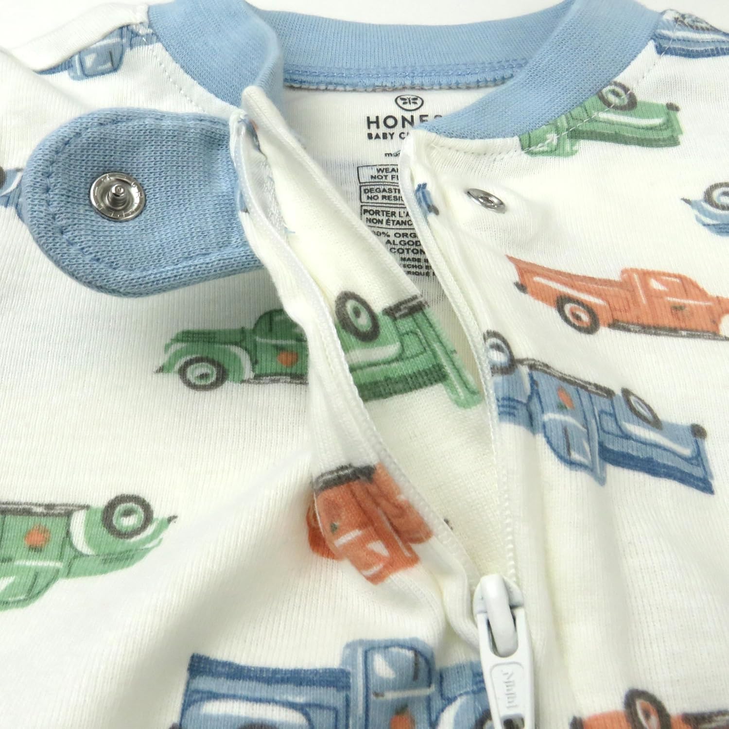 HonestBaby Organic Cotton Pajamas One-Piece Sleeper Zip Front for Baby Boys