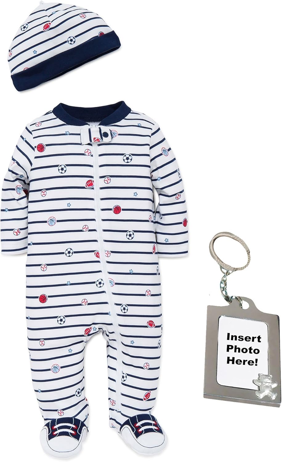 Little Me Sports Stripe Footed Pajamas for Baby Boys Blue