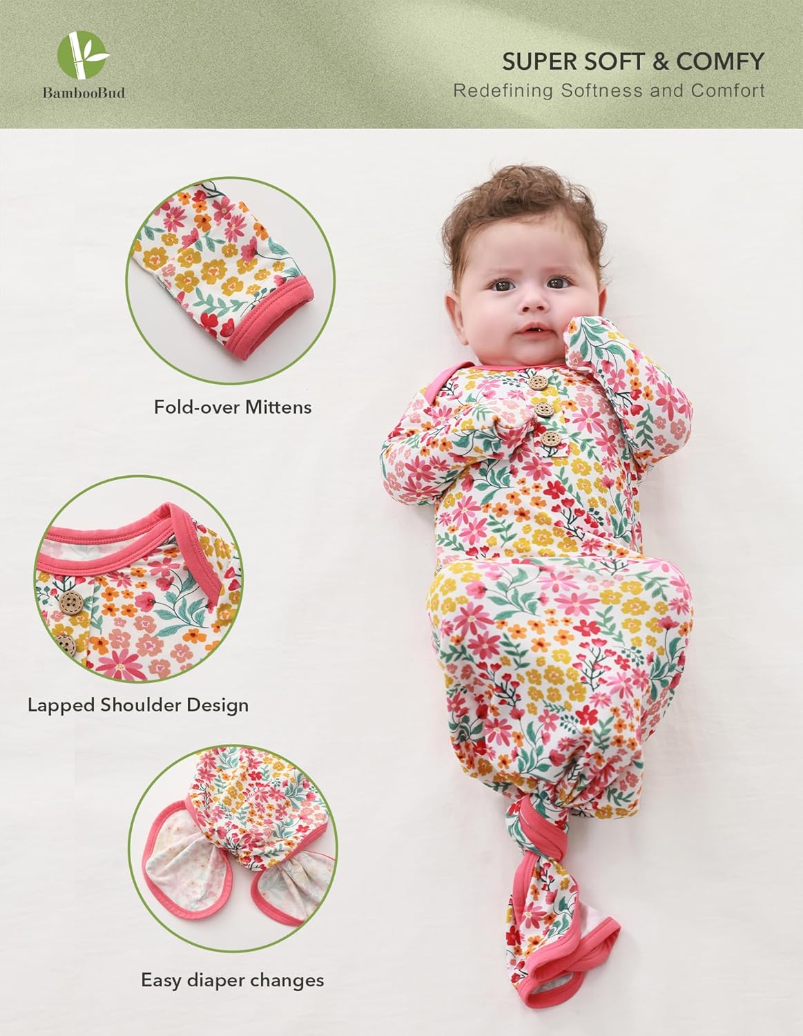 BambooBud Unisex Baby Gown Sleeper Long Sleeve Samantha Viscose from Bamboo Nightgown