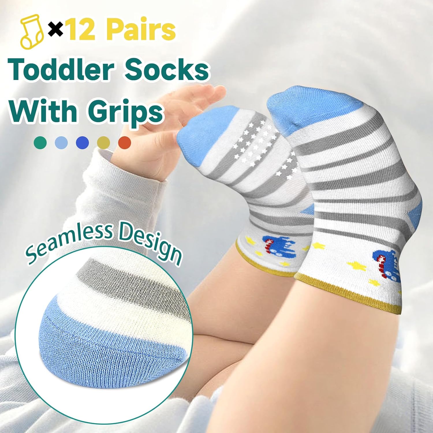 Perfectly Non-Slip toddler socks for boys - Safe for crawling walking
