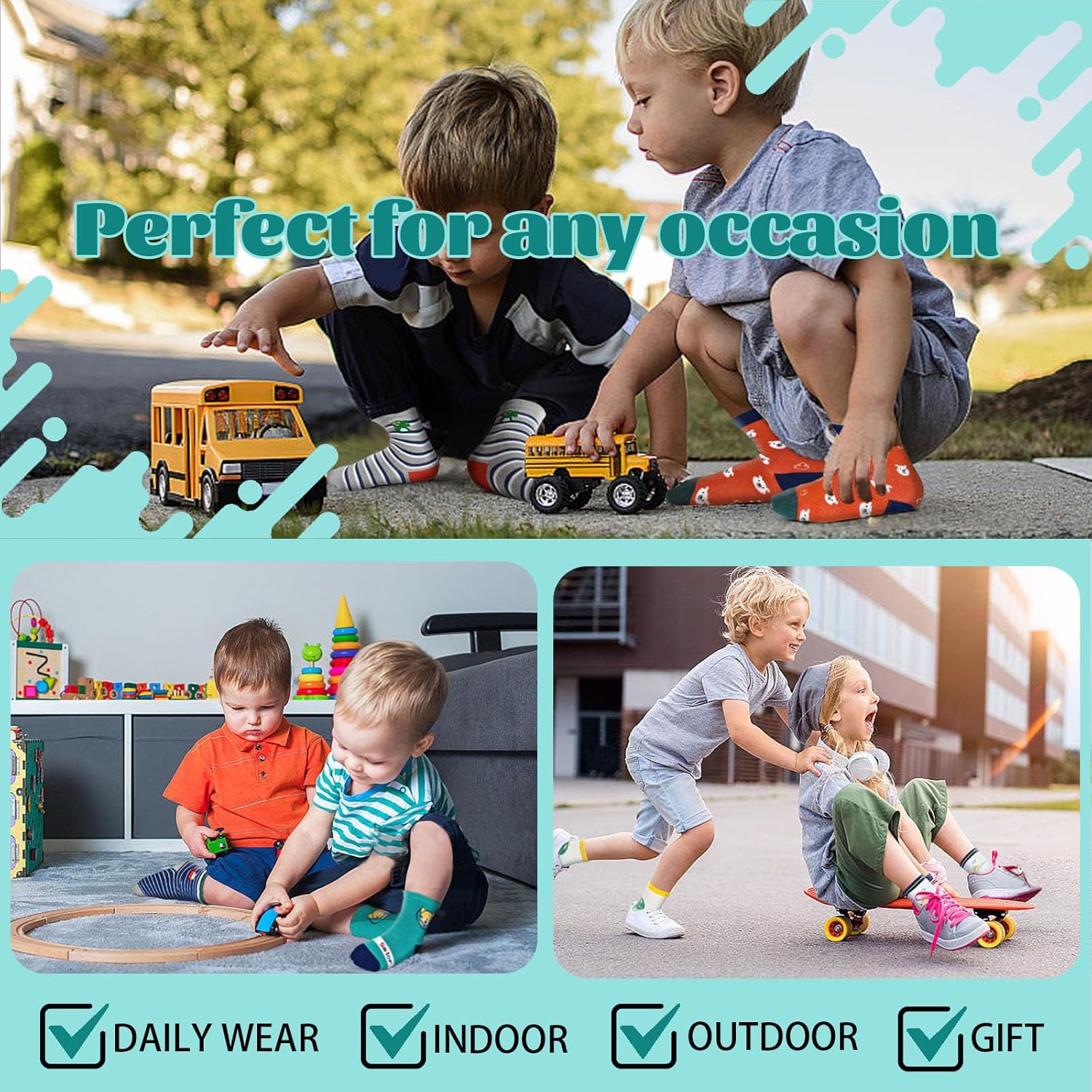 Perfectly Non-Slip toddler socks for boys - Safe for crawling walking