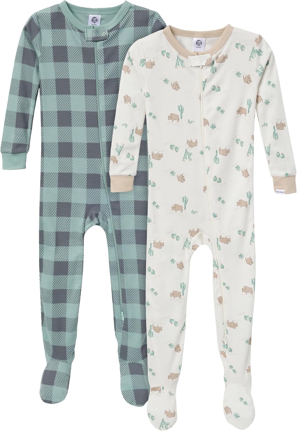 Gerber Baby Boys 2-Pack Footed Pajamas Soft Cotton Non-Skid Diaper-Friendly