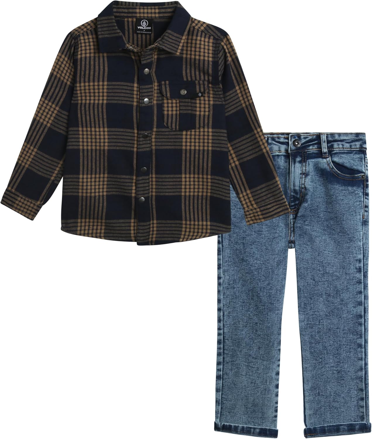 Volcom Toddler Boys brushing flannel shirt and slim fit jeans set