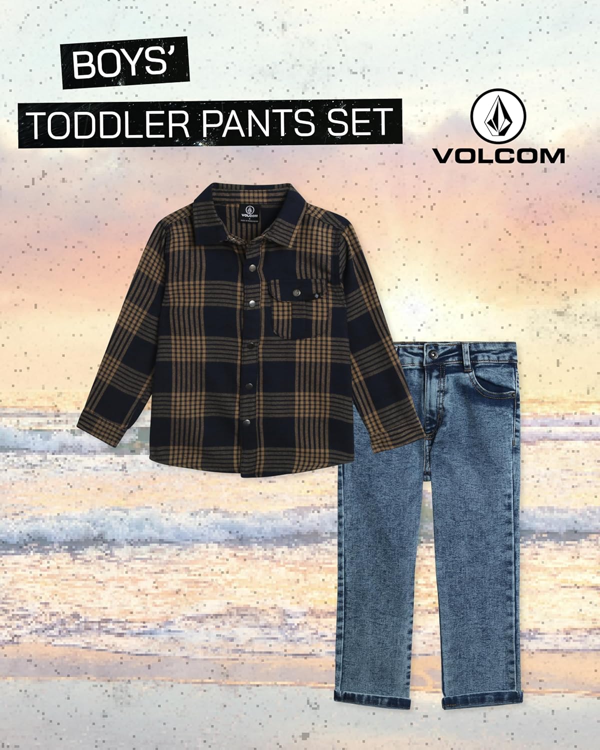 Volcom Toddler Boys brushing flannel shirt and slim fit jeans set