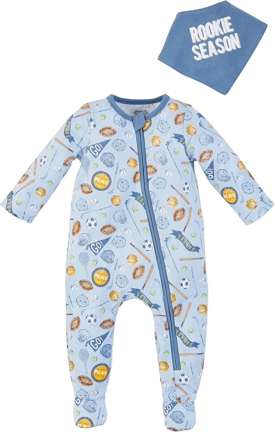 Sports-Themed Night Day Muslin Sleeper Bib Set by Mud Pie