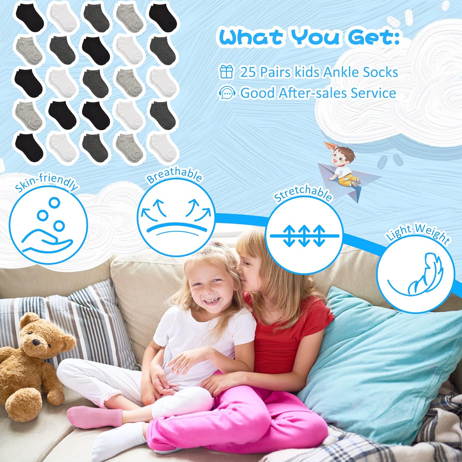 SPTRAMLE Kids Socks 25 Pairs Toddler Soft Breathable