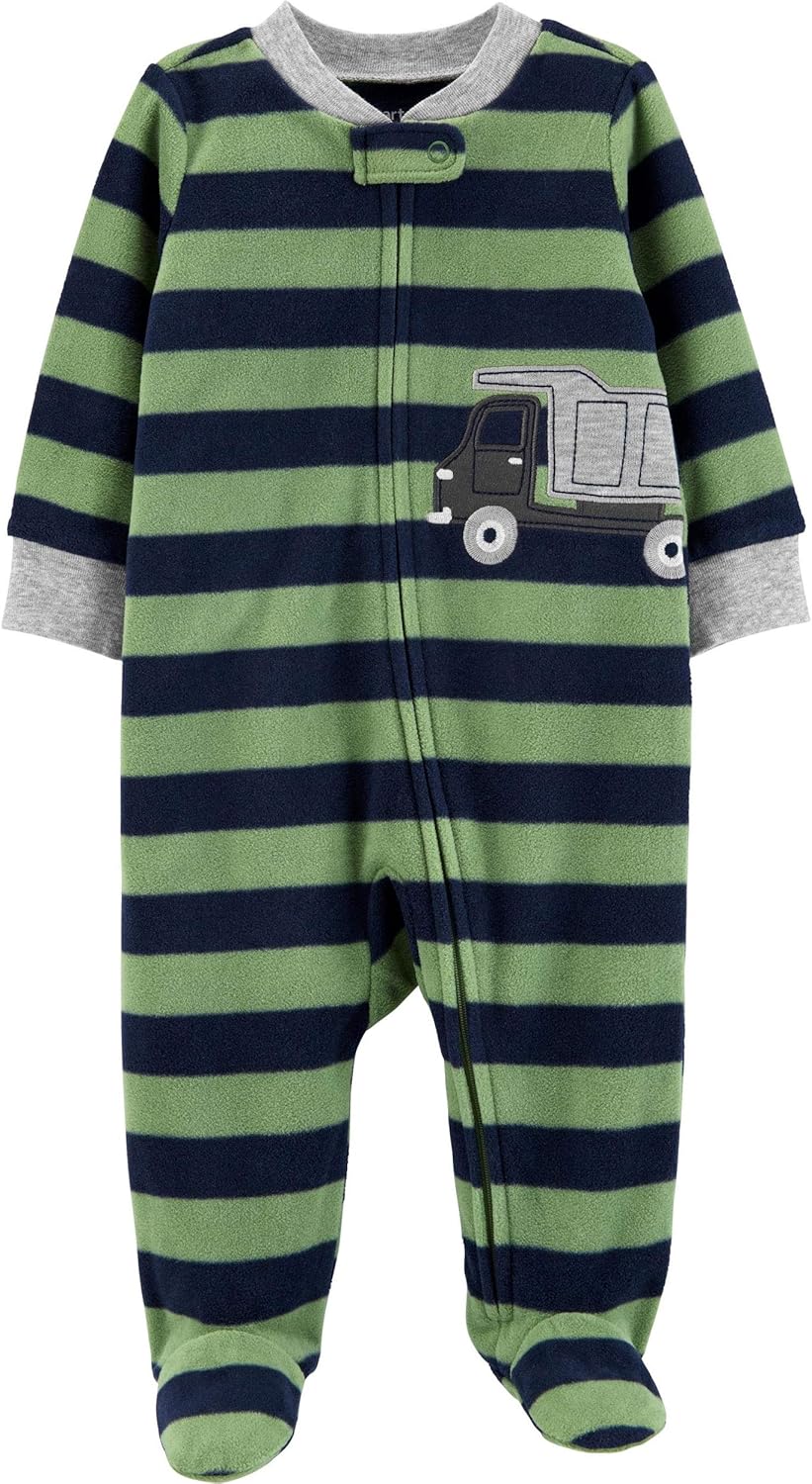 Carters Baby 1-Piece Cotton Footies Truck Stripe NavyGreen