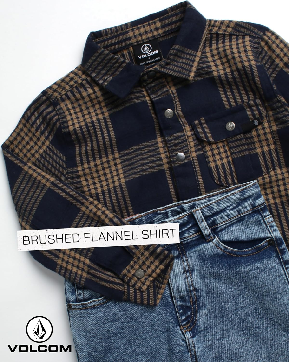 Volcom Toddler Boys brushing flannel shirt and slim fit jeans set