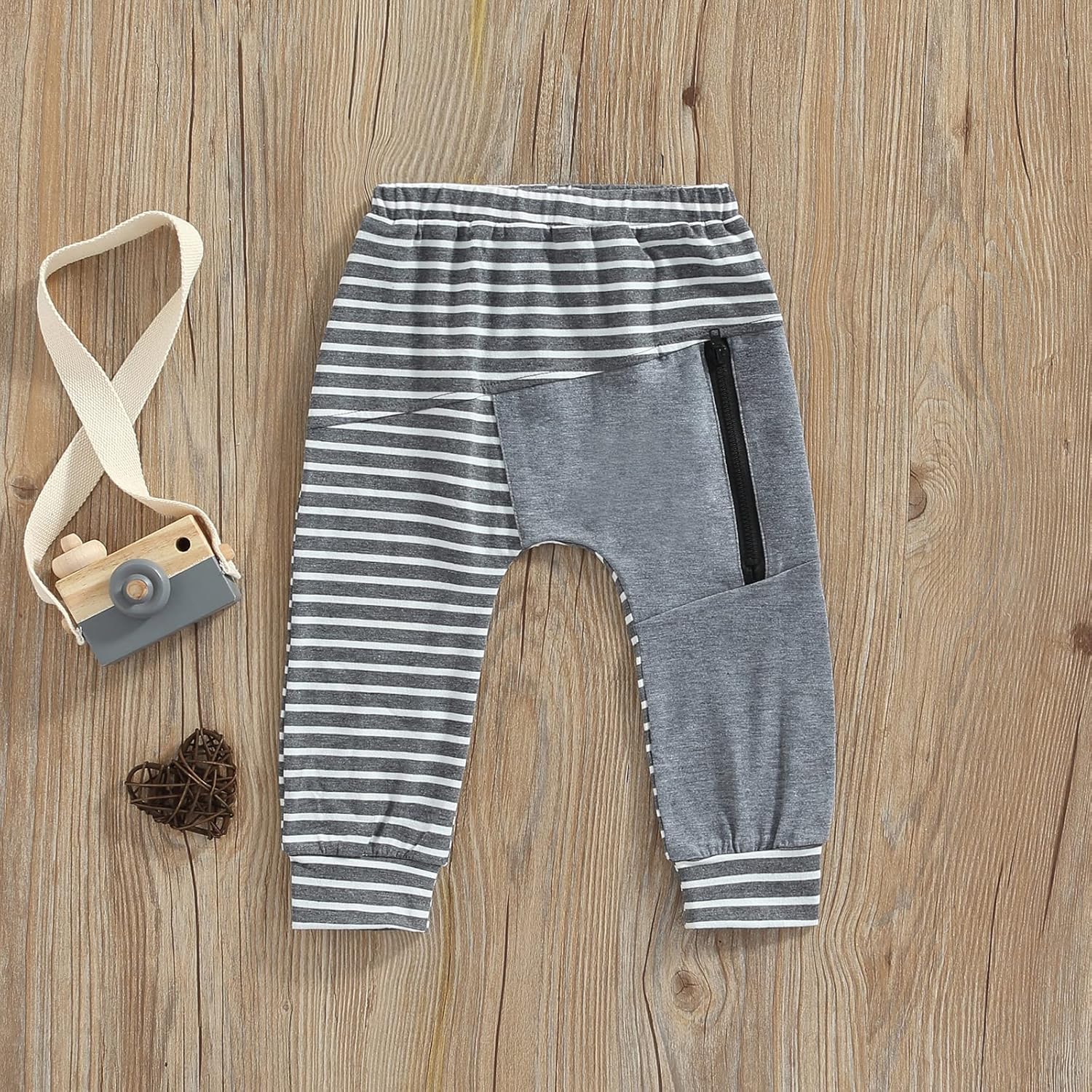 Patchwork Stripe Toddler Boys Zip Up Elastic Pants